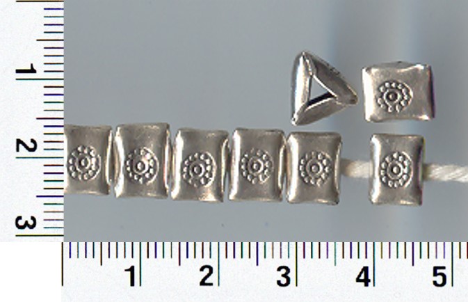 Thai Karen Hill Tribe Silver Beads Flower Printed Triangle Beads BL035 (10 Beads)