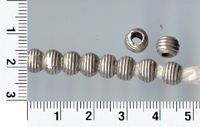 Thai Karen Hill Tribe Silver Beads Line Printed Round Bead BL037 (10 Beads)
