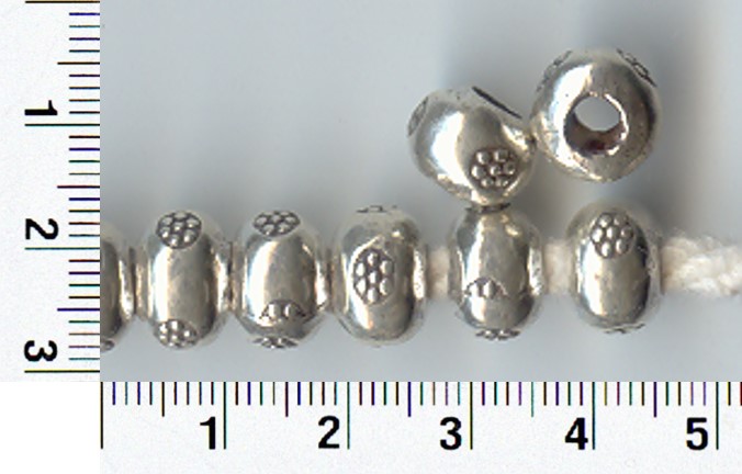 Thai Karen Hill Tribe Silver Beads Daisy Printed Round Bead BL044 (5 Beads)