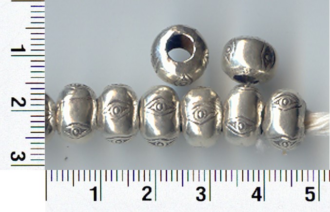 Thai Karen Hill Tribe Silver Beads Eye Printed Round Bead BL049 (10 Beads)