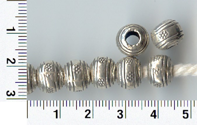 THAI KAREN HILL TRIBE SILVER BEADS LINE&DAISY PRINTED ROUND BEAD BL050 (10 BEADS)
