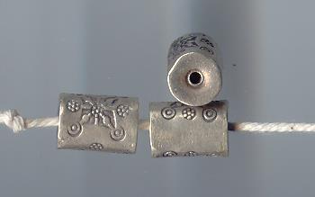Thai Karen Hill Tribe Silver Beads Flower Printed Cylinder Beads BL178 (2 Beads)