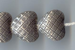 Thai Karen Hill Tribe Silver Beads Circle Embossed Heart Beads BL195 (2 Beads)