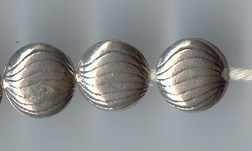Thai Karen Hill Tribe Silver Beads Wave Printed Button Beads BL206 (2 Beads)
