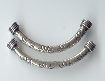 THAI KAREN HILL TRIBE SILVER BEADS FLOWER PRINTED CURVE BEADS BL218 (2 BEADS)