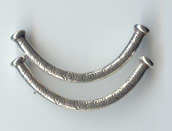 Thai Karen Hill Tribe Silver Beads Flower Printed Curve Beads BL219 (2 Beads)