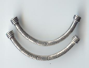 Thai Karen Hill Tribe Silver Beads Circle Pritned Curve Beads BL220 (2 Beads)