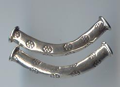 Thai Karen Hill Tribe Silver Beads Daisy Printed Curve Beads BL224 (2 Beads)