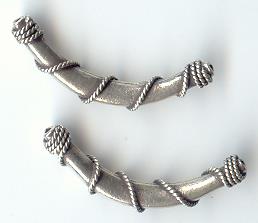 Thai Karen Hill Tribe Silver Beads Twist Wire Wrap Curve BL230 (2 Beads)
