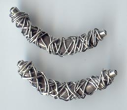 Thai Karen Hill Tribe Silver Beads Wire Wrap Curve Bead BL231 (2 Beads)