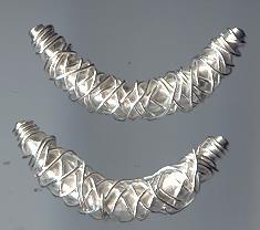 THAI KAREN HILL TRIBE SILVER BEADS WIRE WRAP CURVE BEAD BL232 (2 BEADS)