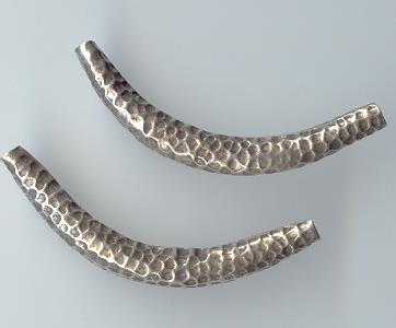 Thai Karen Hill Tribe Silver Beads Hammered Curve Beads BL235 (2 Beads)