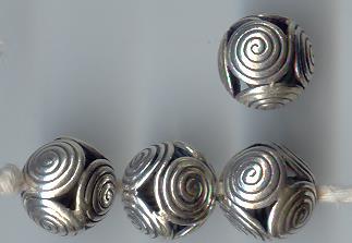 Thai Karen Hill Tribe Silver Beads Swirl Ball Bead BL256 (5 Beads)