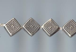 Thai Karen Hill Tribe Silver Beads Line Printed Square Beads BL281 (5 Beads)
