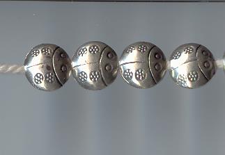 Thai Karen Hill Tribe Silver Beads Daisy Printed Lady Bug Beads BL290 (5 Beads)