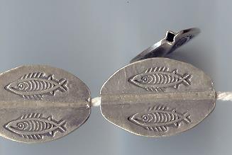 Thai Karen Hill Tribe Silver Beads Fish Printed Oval Beads BL330 (5 Beads)