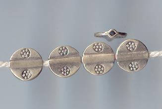 THAI KAREN HILL TRIBE SILVER BEADS DAISY PRINTED DISK BEADS BL334 (5 BEADS)