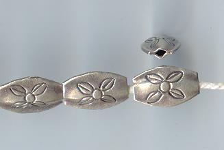 Thai Karen Hill Tribe Silver Beads Flower Printed Oval Beads BL336 (5 Beads)