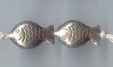 Thai Karen Hill Tribe Silver Beads Fish Beads BL528 (2 Beads)