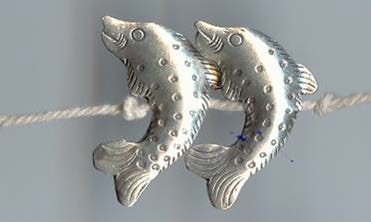 Thai Karen Hill Tribe Silver Beads Dolphin Beads BL533 (2 Beads)