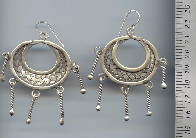 Thai Karen Hill Tribe Silver Twist Drop With Woven Circle Earrings ER090 