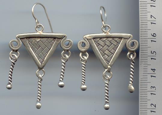 Thai Karen Hill Tribe Silver Twist Drop With Woven Triangle Earrings ER092 