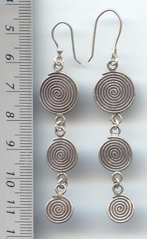 Thai Karen Hill Tribe Silver Triple Spiral Disk Earrings ER106 