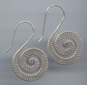 Thai Karen Hill Tribe Silver Line Printed Spiral Earring ER120 