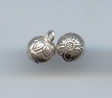 Thai Karen Hill Tribe Silver Pendants Printed Flower Round Bell Charm NM095 