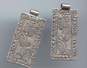 Thai Karen Hill Tribe Silver Pendants Printed Leaf Rectangle Pendant NM133 