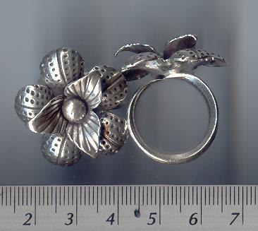 Thai Karen Hill Tribe Silver Printed Flower Ring RR001 