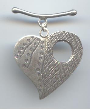 Thai Karen Hill Tribe Toggles and Findings Silver Dot With Line Printed Heart Toggle TG077 